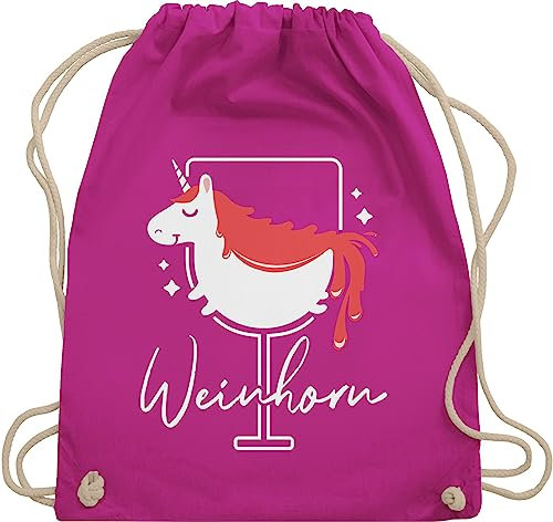 Turnbeutel Rucksack - Party & Alkohol Damen - Weinhorn - weiß - Unisize - Fuchsia - saufrucksack sauf wein stoffbeutel festival clothes alki trainingsbeutel trinkgeschenke saufen sportbeutel
