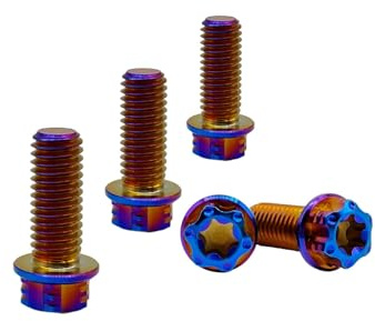 RISON-Titanium Titanschrauben M6x1.0x20mm, 5 Stück Flanschschraube Torx Kopf Flansch Schrauben Sechskantschrauben Gewindeschrauben GR5 Titanbolzen Befestigungen für Motorräder Fahrrad Auto