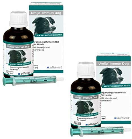 alfavet Umijo® Immun Dog | Doppelpack | 2 x 50 ml | Flüssiges Ergänzungsfuttermittel für Hunde | Zur Unterstützung der Immunabwehr | Enthält Zink, Mumijo und Echinacea
