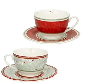 Brandani 52375 Tazza The Connubio Set 2 Pezzi Porcellana, cm d 15x7h, tazzina cm 10, 200 ml, Forno, Freezer, Lavastoviglie, Microonde