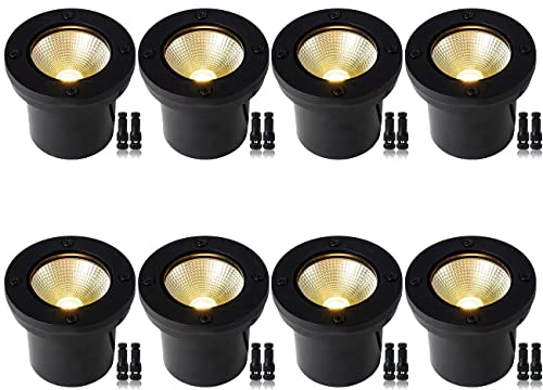 ELEGLO 12W LED Well Light Outdoor,Low Voltage Landscape Lights with Connectors, 12V-24V AC/DC Black In-Ground Lights IP67 Waterproof Paver Lights for Garden Yard,Path,Fence (8Pack 12W)