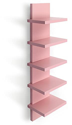 Bloddream Scaffale da parete a 5 ripiani rosa, scaffale verticale a colonna galleggiante per la decorazione della casa, organizer a torre alta, design a torre, scaffalature per camera da letto e
