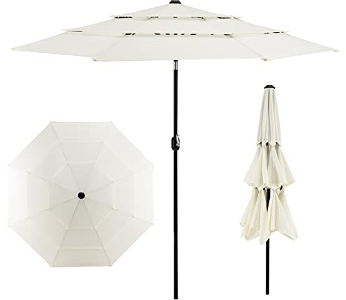 KOMFOTTEU 3-stöckiger Sonnenschirm, Gartenschirm 45° Knickbar, Terrassenschirm mit Sonnenschutz & PA-Beschichtung, Marktschirm Balkonschirm für Garten, Terrasse, Hof (Beige)