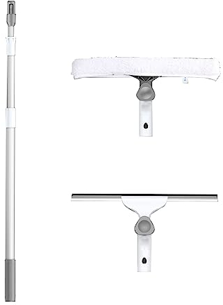 2.5m Aluminiumlegierung Teleskop Fensterputzer Set mit 35 cm Gummilippe,Fensterwischer für Abziehen streifenfreies, ideal für Badezimmer, Fliesen, Autos