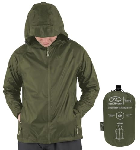 Highlander Men’s Waterproof Jacket - Stow & Go Packaway Jacket - Ultimate Waterproof Protection, Lightweight & Breathable, Perfect for Everyday and Outdoor Adventures