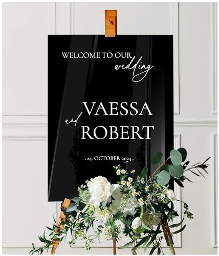 Manschin-Laserdesign Willkommensschild Aluverbund personalisiert - Made in Germany - Welcome Willkommen Schild für Hochzeit (80x55cm)