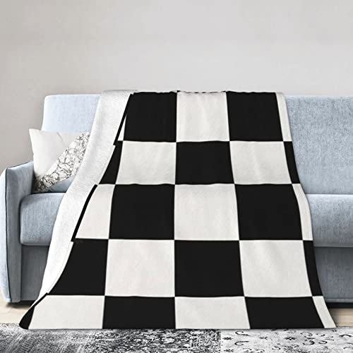Decke, schwarz, weiß, kariert, Schachbrettmuster, ultraweich, mikrowarm, für Couch, leichte Bettdecken für Sofa, Stuhl, Schlafzimmer, Wohnzimmer 150 X 125 cm
