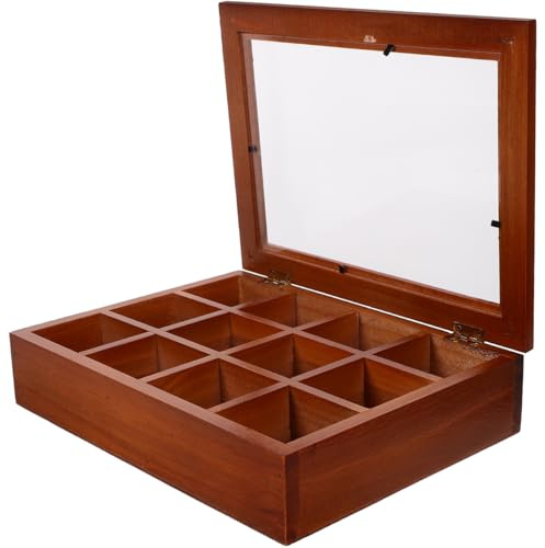 PRETYZOOM Tea Bag Holder Tea Bag Organiser Box with Lid 12-Compartment Box Organiser for Bags Transparent Storage Case for Kitchen Dining Room