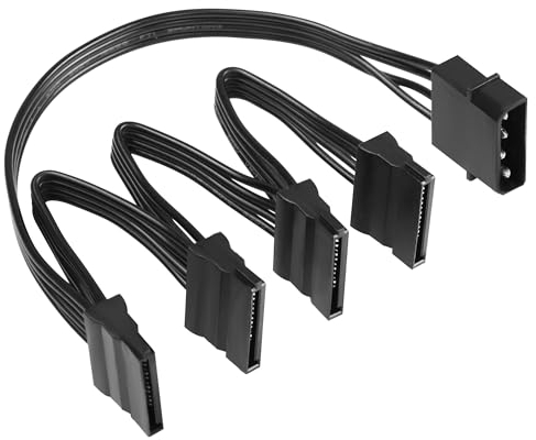 SinLoon Large 4-Pin Male to 3 x 15-Pin SATA Female Hard Drive Power Splitter Cable for HDD, SSD, Optical Drives
