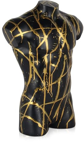 ADM - 'Manntorso Pop Art' - Skulptur Pop Art aus Harz, von Hand dekoriert mit Dripping-Technik - Schwarz - H50 cm
