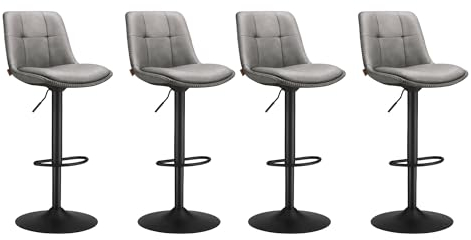 VASAGLE Barhocker 4er Set, Barstühle höhenverstellbar, drehbare Küchenhocker, gesteppter PU-Bezug, mit Rückenlehne und Fußstütze, Esszimmer, Theke, Stahl, Taubengrau LJB295G01