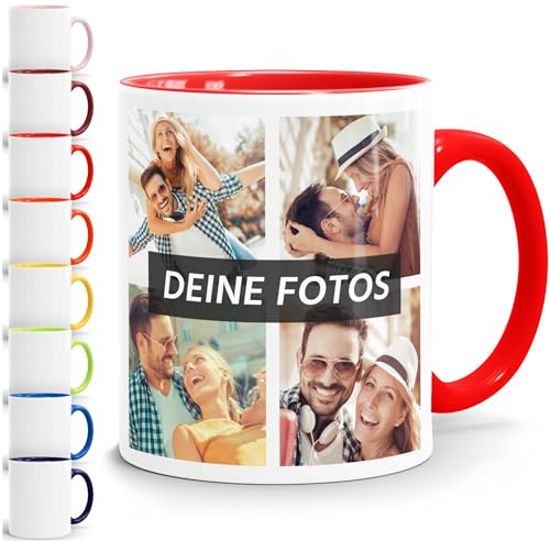 SpecialMe® Tasse personalisiert Fotocollage Fototasse mit bis zu 5 Fotos persönliches Geschenk Kaffeetasse mit Bild selbst gestalten Weiss-innen-rot standard