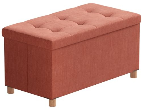 BRIAN & DANY Pouf Contenitore Rettangolare, Panca Con Gambe, Sgabello, Cassapanca da Interno, Baule, Arancione, 76 x 38 x 38 cm
