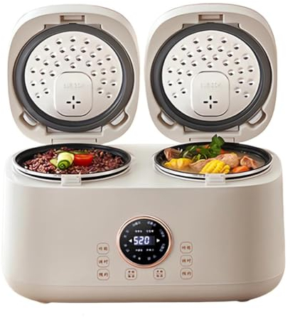FURLOU Olla arrocera eléctrica pequeña Profesional, Olla arrocera integrada pequeña Multifuncional Inteligente para el hogar, Capacidad de 2L + 2L, para cocinar en casa