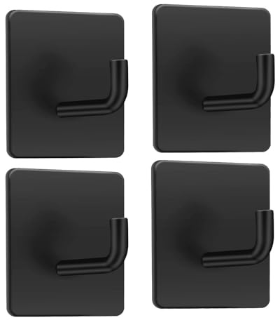 MACOLE Lot de 4 crochets auto-adhésifs, crochets adhésifs pour suspension extra forte, en acier inoxydable, à coller sur une porte murale, pour serviette, manteau, chapeau, sac, clés dans la chambre,