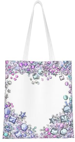 Wykjtwo Herz Stern Glitter Pailletten funkeln funkelnd süß, Tragetasche Canvas-Tasche Einkaufshandtasche Einkaufstüten, Mehrzweck-Schultertaschen aus Canvas
