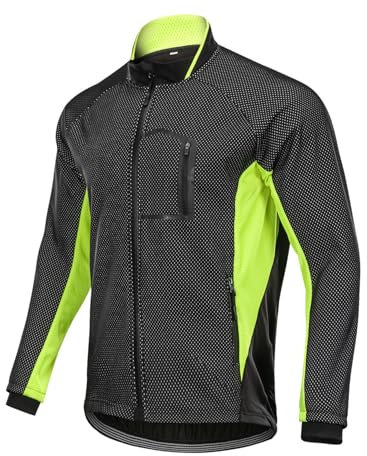 CLMETHE Winter Fahrradjacke für Herren aus Fleece, warm, MTB-Reittrikot, wasserdicht, winddicht, Regenmantel, Outdoor-Sport, Fahrradmantel mit Reißverschlusstasche,Green-M
