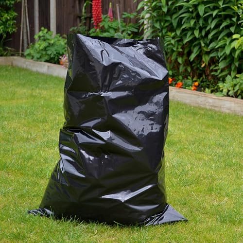 10 Ultra Strong Trade-Grade Black Rubble Sacks - Thick Polythene Waste Bags - Ideal for Building & Garden Waste, Thick Bin Bags - Holds 20kg, 500mm x 762mm - 100 Microns (10)