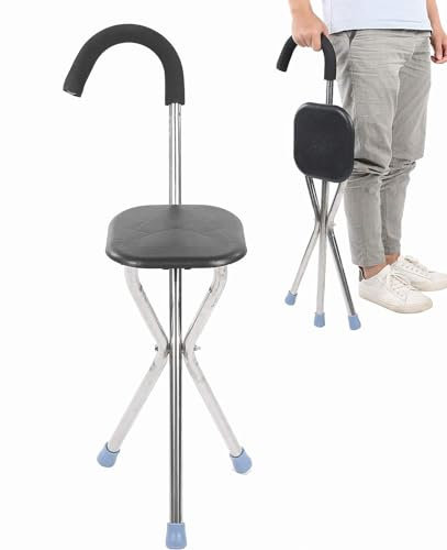 Leichter und faltbarer Gehstock mit Sitz, tragbarer Kombi-Stativhocker für ältere Menschen, ideal zum Gehen, Angeln und für die Freizeit