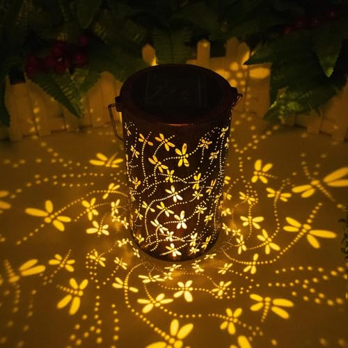 Dragonfly Solar Outdoor Lanterns Hanging Outdoor Waterproof Garden, Metal Solar Table Light LED Lantern Waterproof Decorative Garden Lights for Yard, Gravel, Patio, Birthday Gifts for Women
