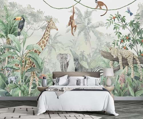 MIWEI Wallpaper Carta Da Parati Animali Della Giungla Tropicale | Moderna Fotomurali 3D Carta Da Parati Moda Cameretta Pittura Murale -F006-400cmX280cm