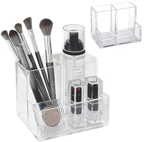 SLHEQING Make up Organizer 2 Stück, Badezimmer Kosmetik Organizer mit 3 Fächern, Schminktisch Organizer für Spiegelschrank Badezimmerschrank Vanity Desktop