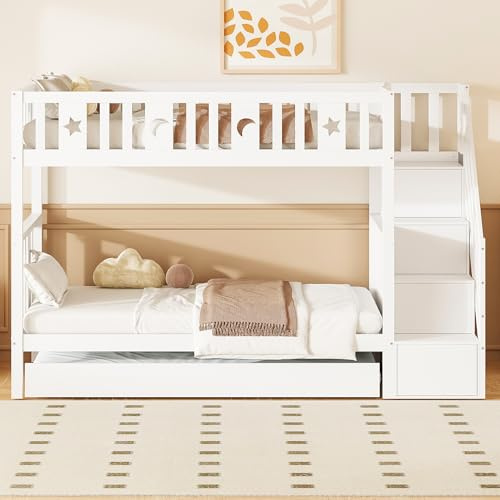 Lit superposé enfant 90x200,lit cabane enfants bois,lit superposé 2 places tiroirs,lit enfant avec barriere,lit mezzanine 2 places escalier,lit gigogne avec rangement et sommier à lattes,blanc