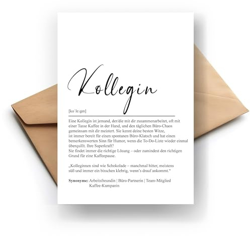Witzige Kollegin Definitions-Klappkarte, Spaßige Grußkarte für Arbeitskolleginnen, Ideales Bürogeschenk