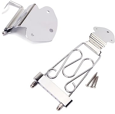 SHOWERORO Saitiger Silberner Gitarren Tailpiece Bridge Mit Schrauben Verstellbar Für Akustik Jazzgitarre Trapezförmiger Saitenhalter Kompatibel Mit Archtop Modellen