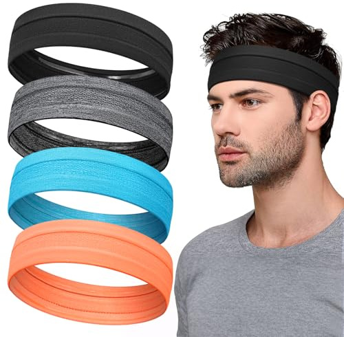 BELEVO 4 Pcs Haarband Damen und Herren, No-Slip Sport Stirnband Damen Headband Unisex Schweißband Stirn Einfarbig Haarbänder Damen Stirnband für Yoga, Laufen, Radfahren