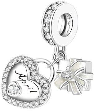 GOUWO Charm mit Geburtsstein für April 925er Sterlingsilber Herz Geschenk Baumelnder Charm kompatibel mit Pandora Halsketten und Armbändern Schmuck für Weihnachten Geburtstag Muttertag Jahrestag