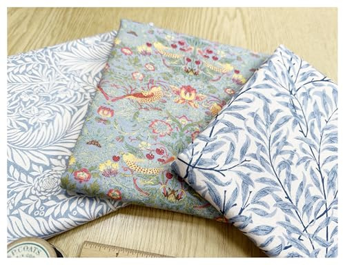 Fat Quarter Fabric Bundle - William Morris Azure Blue - Bird Floral Print Craft Fabric Material