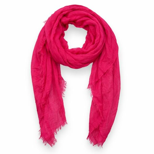 Ziona Pañuelo ligero para mujer, bufanda de verano, fina, monocolor, primavera, liso, arruga con flecos finos, Rosa., XXL