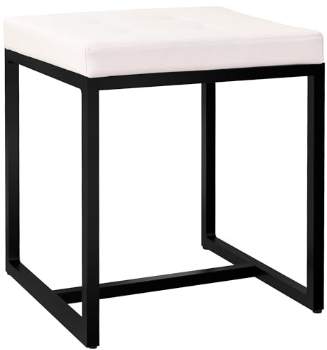 CLP Sitzhocker Barci I Moderner Hocker | Hochwertiger Polsterhocker mit schwarz pulverbeschichteten Eisengestell Farbe Creme Material Kunstleder