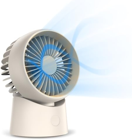 Minthouz Desk Fan, Small Oscillating Desk Fan Silent, USB C Rechargeable Portable, 3 Speeds, 90° Adjustable Horizontal for Bedroom, Office, Living Room, Outdoors