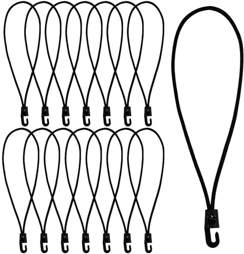 wonkeken 15-Piece Bungee Cords with Hooks - 25cm/9.8in Multi-Purpose Rubber Tarp Straps for Tarps, Tents, Pool Covers, Camping Trailer Nets - Multi-Purpose Elastic Tie-Down Straps (Black)