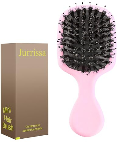 Jurrissa Mini spazzola per capelli con setole di cinghiale, dimensioni da viaggio, per donne, uomini, bambini, piccola spazzola portatile per tasche e borse, mini spazzola districante per aggiungere