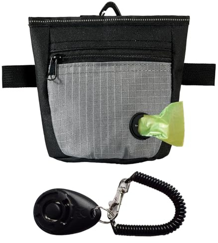 KRYMXAR Leckerlitasche für Hunde, 2-in-1 Hundetraining Set mit Futterbeutel und Clicker, Bauchtasche für Hundespaziergang, praktische Gassi Tasche mit Kotbeutelhalter
