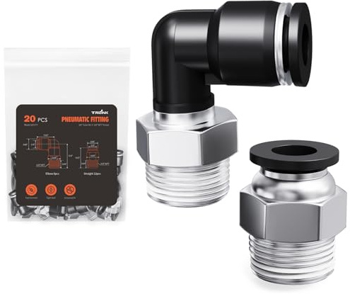 TRILINK Kit 20 Racores Neumáticos 3/8 OD x 3/8 NPT – Rectos y Codos Push-to-Connect, Racores Rápidos Aire Comprimido para Compresores y Tuberías
