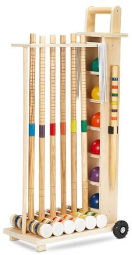 Hiboom Krocket-Set für 6 Spieler für Erwachsene und Kinder, mit Holzständer, Gummi-Holzschlägeln, farbigen Bällen und Stahl-Wicket für Familie und Freunde, ideal für Rasen im Freien, Hinterhof-Park