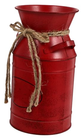 LOLIPPYY Secchio Di Ferro Retrò Grande Per Composizioni Floreali, Decorazione Casa Rustica, Accessorio Fotografico Vintage Doppia Maniglia Rosso