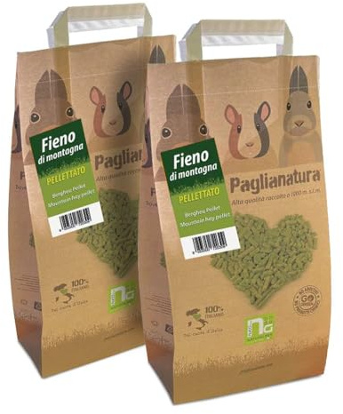 2-piece kit - Straw Hay Pellet 3kg - Compact Feed for Rabbits and Rodents, Rich in Fiber and Healthy for Digestion