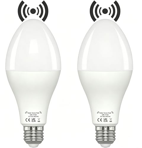 Vanpus E27 LED Lampe Mit Bewegungsmelder Radar 9W Warmweiß 2er-Set A19B | 2700K , 30.000 Stunden Lebensdauer, Automatischer Betrieb, CRI > 90, UV-frei & insektenfreundlich