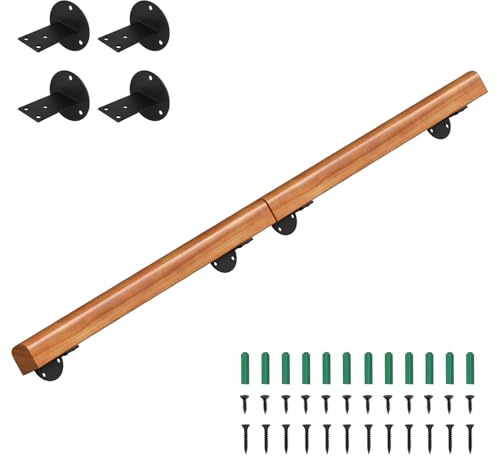 Eikuavons Pasamanos de madera de pino, 150 cm, pasamanos montados en la pared, madera semicircular, pasamanos de madera antideslizante con soportes de pared, material de montaje, nogal claro