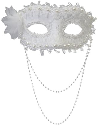 Masque de princesse de Venise pour bal masqué – Demi-masque en dentelle avec fleur latérale (blanc)