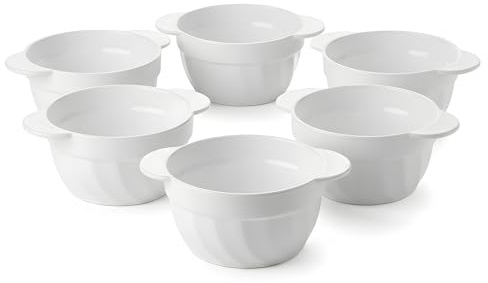 Festa Italia 6 x Suppenschalen aus Opalglas - 500 ml - Weiß Suppenschüssel mit Griffen Set von 6 - Suppenschüsseln für Suppe, Müsli, Ramen - Suppenteller - Suppentassen - Müslischalen