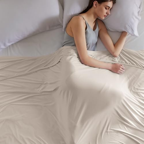 BEDSURE Kühldecke Doppelseitig Kühlende Decke – 150x200 cm, Beige | Kühlende Bettdecke für Sommer, Leichte Kühlfasern mit Arc-Chill Q-Max>0,4, Sommerdecke für Heißschläfer Nachtschweiß