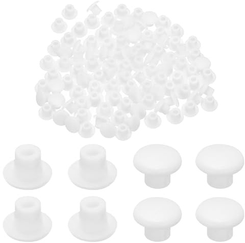 TA-VIGOR 100 Pcs Plastic Hole Plugs, 5mm Screw Holes Caps Cover nap in Locking Round Button Plug for Cabinet Cupboard Shelf Furniture, White