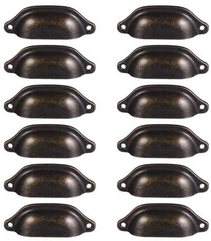 FOMIYES 12 Pièces Poignées de Coquille Vintage, Poignée de Tiroir Semi-circulaires, Rétro poignet de Noir Meubles, Boutons de Coquille Pour Armoire Placard Commode Porte De Cuisine Style RéTro
