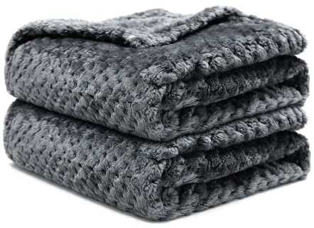 ASIJIA 2 Pack Soft Warm Pet Blankets, 70 x 100 CM Washable Fuzzy Dog Cat Blanket, Thick Cozy Flannel Throw Cover for Small Medium Dogs Cats, Couch Bed Car Travel Use, Dark Gray